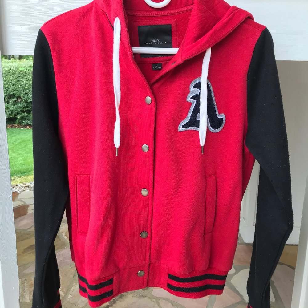 Red and Black Varsity Jacket Hoodie Junior Size L